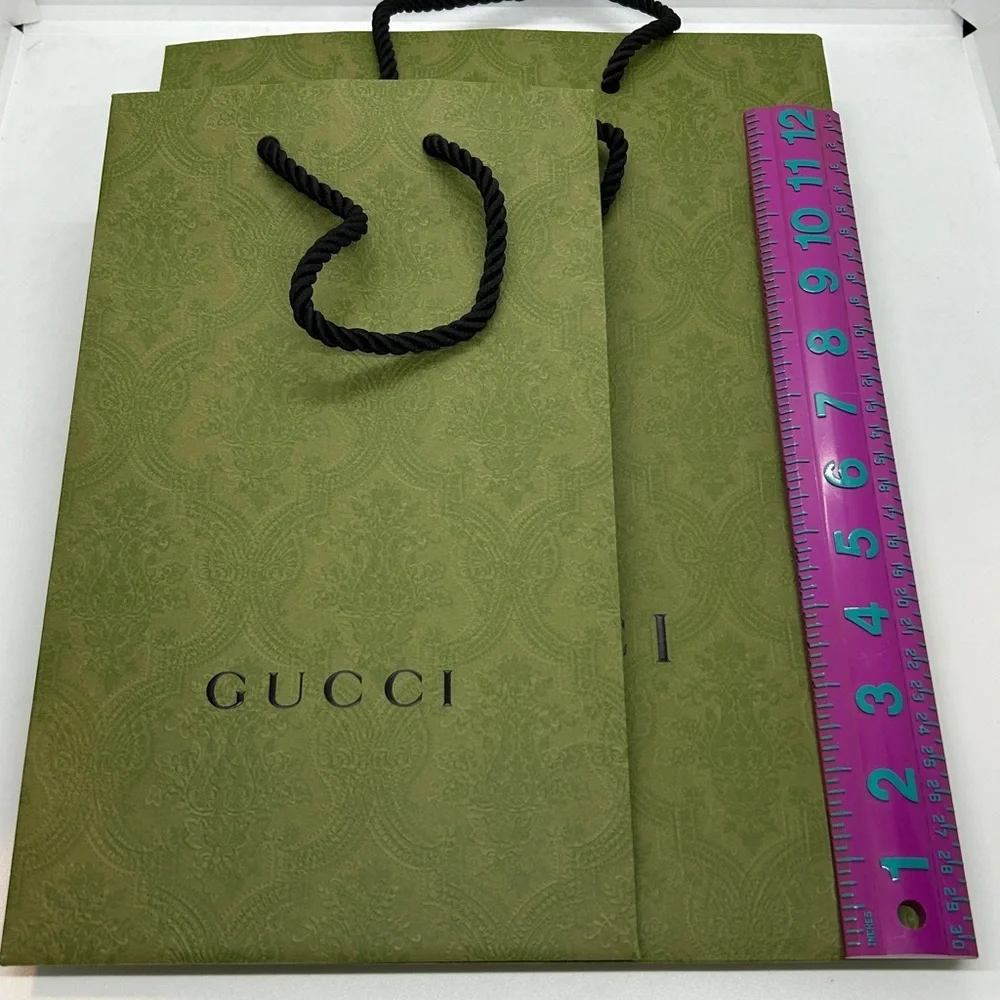 Gucci Olive Patterned Shopping Bags with Black Handles (Set of 2)